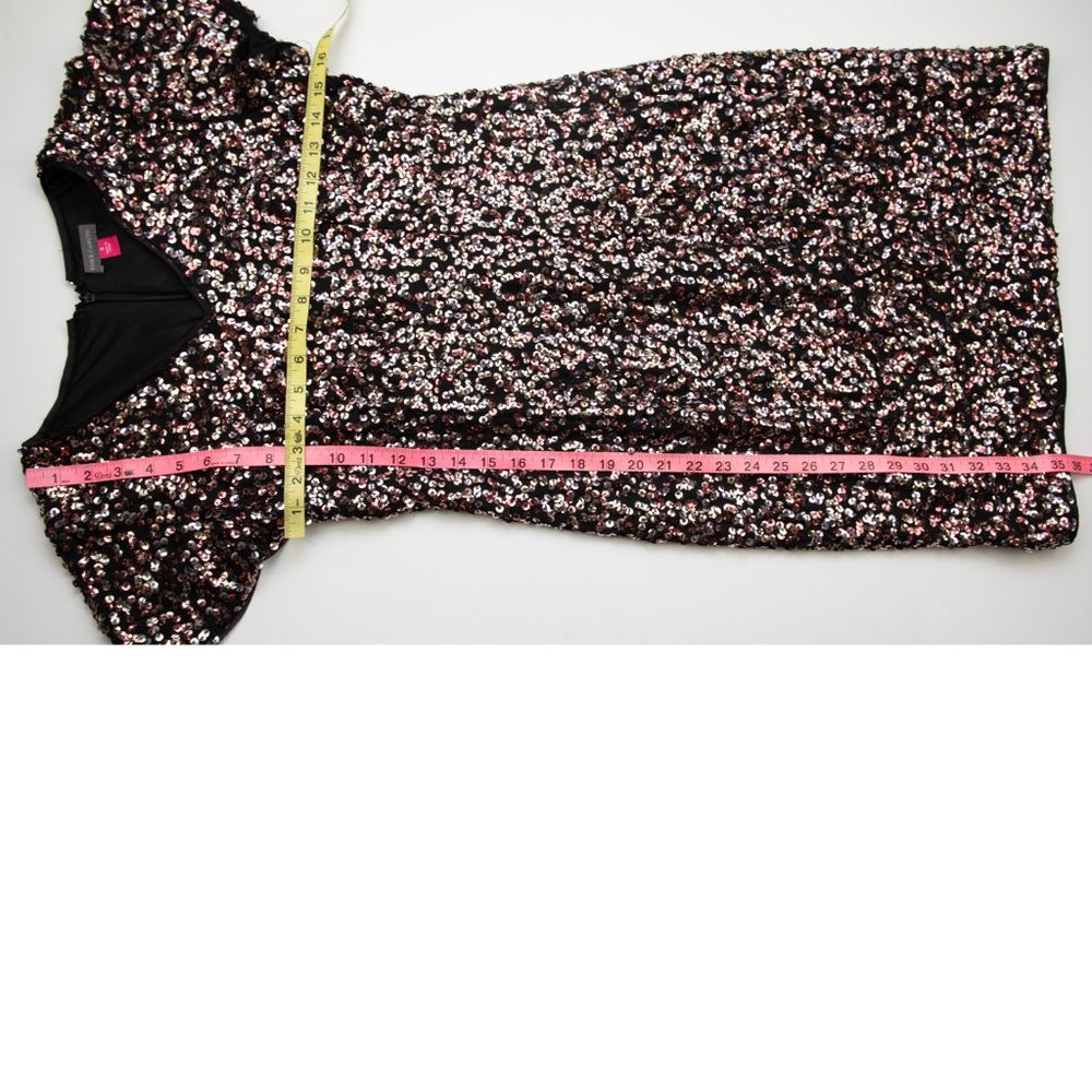 Vince Camuto Sequin Dress Flutter Sleeve Shift Mini Cocktail Pink Black Size 0 - Picture 8 of 8